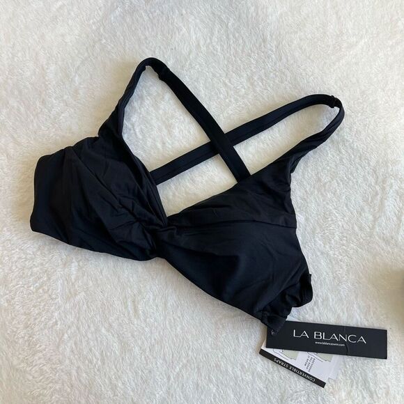 La Blanca Island Goddess Black Swim Top Front Twist 4 NEW - Picture 1 of 8